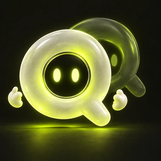 Qwin, the HypeQ mascot, in its two overlapping states